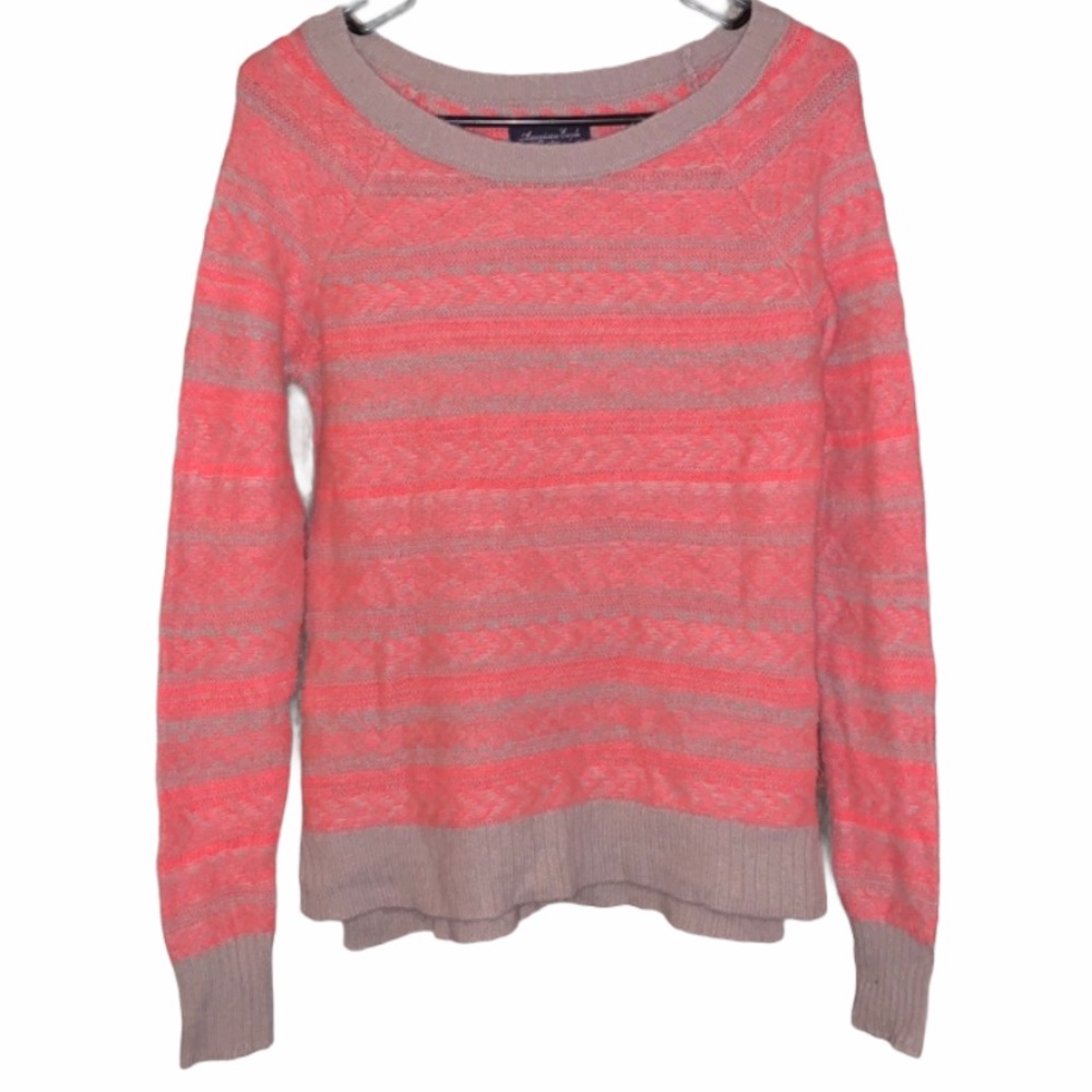 American Eagle Peachy Pink Coral Tribal Knit Sweater